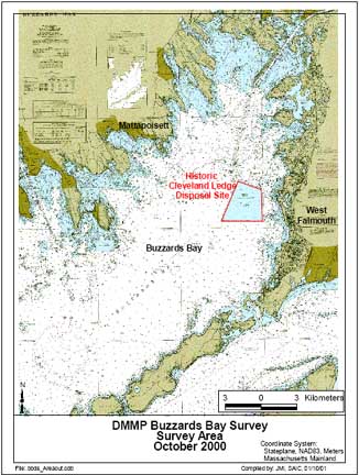 Map of historic Cleveland Ledge dredge material disposal site in Buzzards Bay.