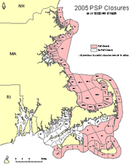 map of maximum of the 2005 PSP closures in Massachusetts