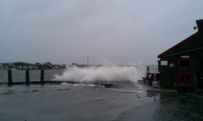 Patriots Boats Crab Shack decking being undermined by waves #2.
