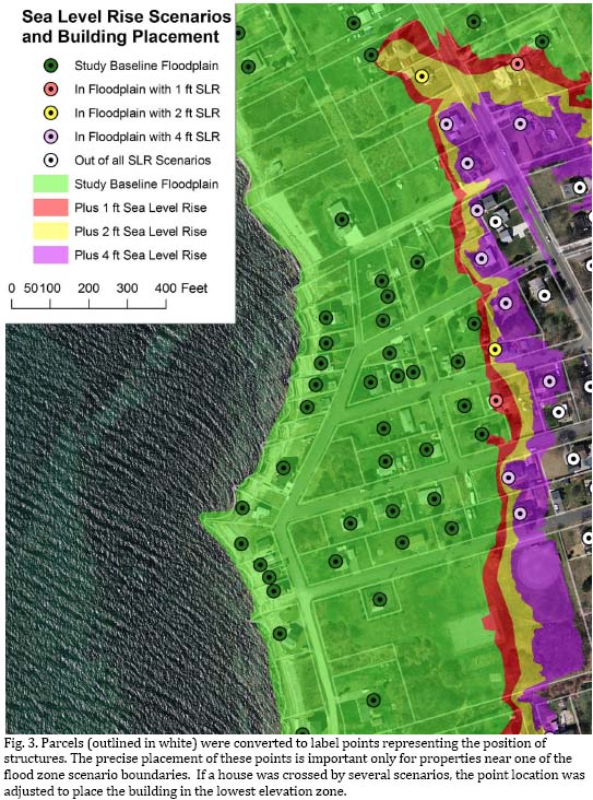 Fig 3. Placement of structures within the expanded flood zones.