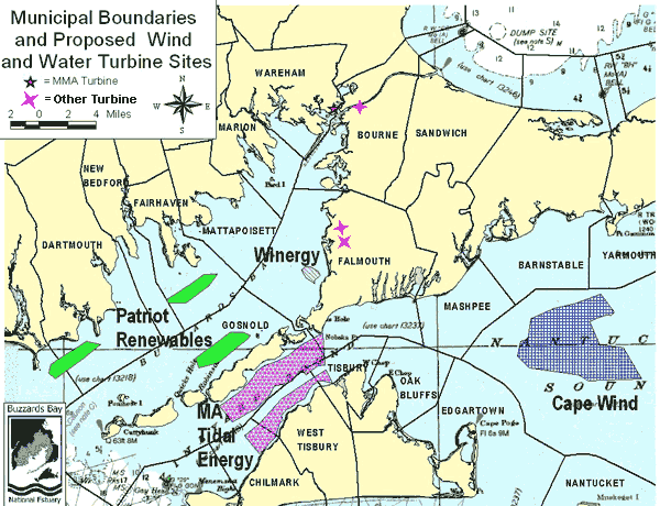 Map of proposed offshore energy facilities in Massachusetts.