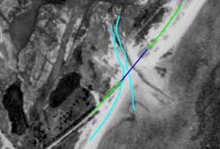 1971 B&W aerial photograph of the western entrance with estimated sewer line position.