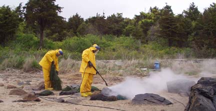 Oil Spill cleanup with Hotsys in Buzzards Bay at Barneys Joy, Dartmouth