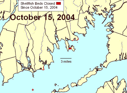 Shellfish beds closed in Buzzards Bay on 10/15/04.