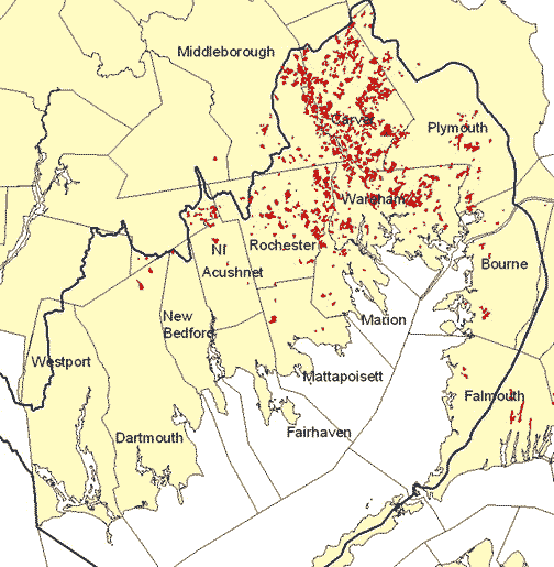 Cranberry bogs in the Buzzards Bay watershed.