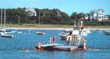 Raft in karnemelk Bay tijdens het midden van de jaren tachtig. slechts één plek om buizerds Bay te zwemmen.