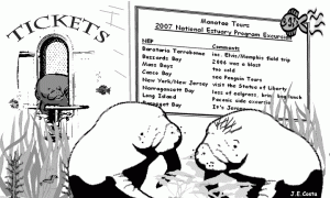 Manatee vacation bookings cartoon.