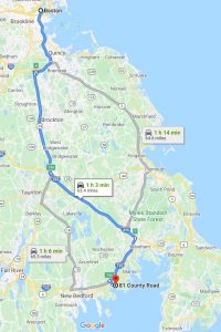 Map for driving from Boston to BBNEP offices in Mattapoisett